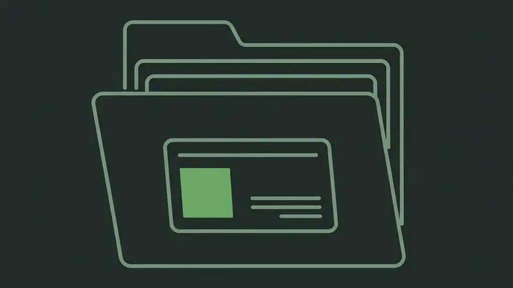 Line drawing of an open folder with a single grass-marked card