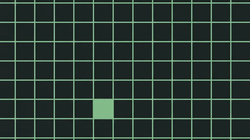 Line drawing of a grid with a single grass-marked square